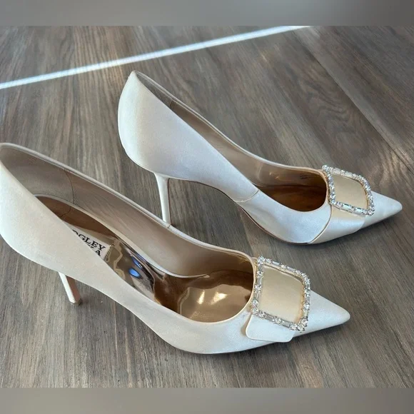 Badgley Mischka Devi Pointed Pump Cream Heels With Crystal Embellishment Size 10 - Picture 4 of 9